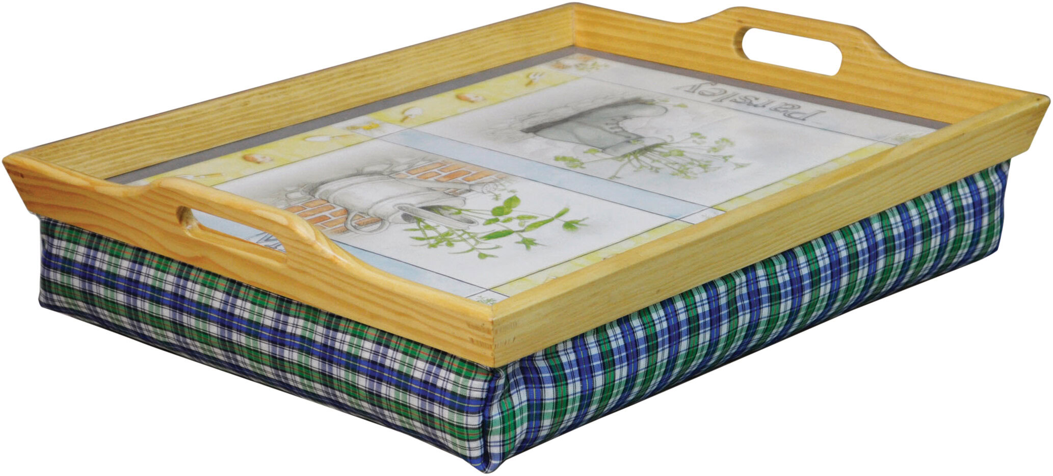Houten Schootdienblad met afbeelding - groen - blauw