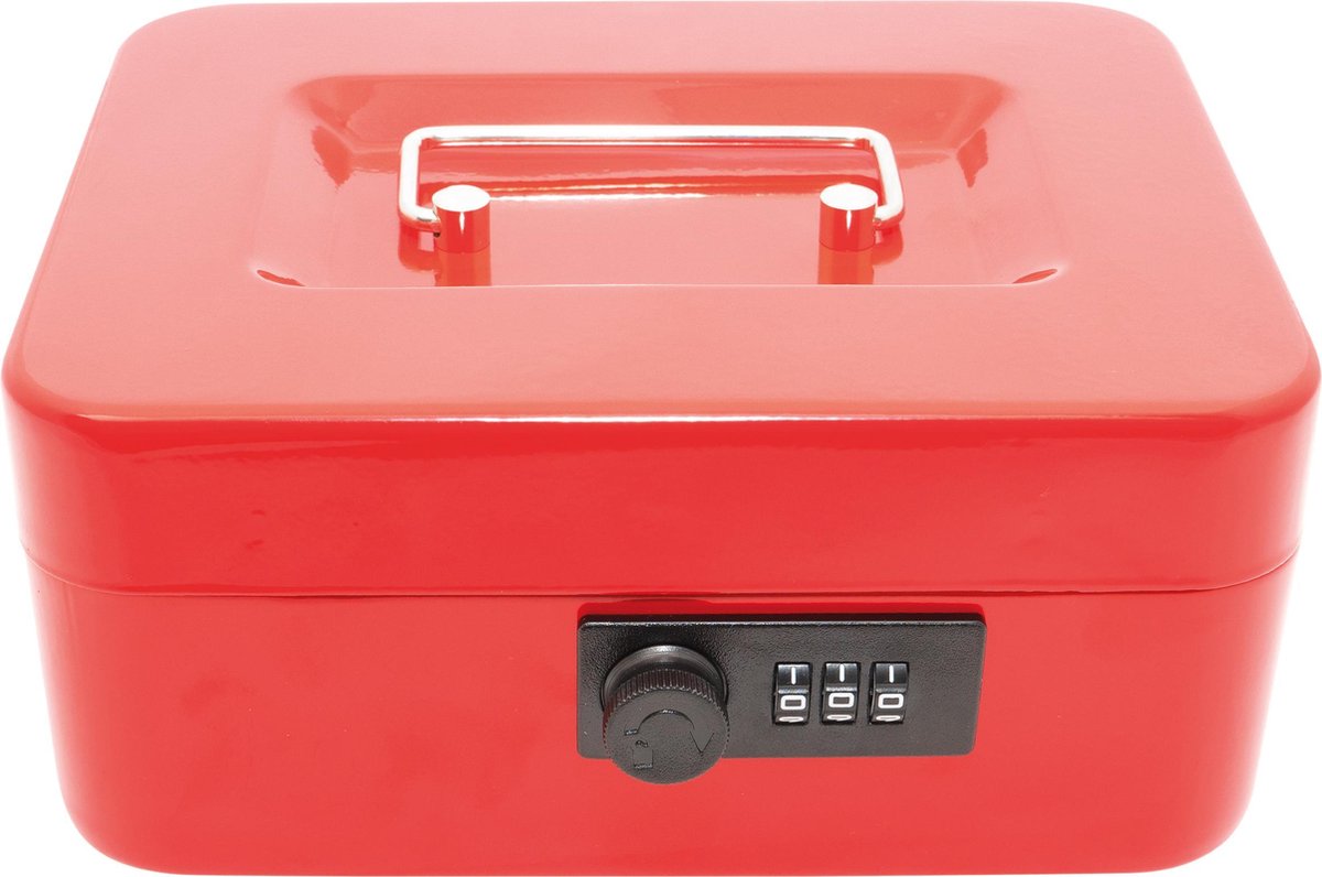 Geldkistje - losse muntlade - Cijferslot - Rood - 9x19,5x16cm